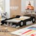 Black Cool Pine Wood Race Car Platform Bed with Rear Wing and Front Spoiler, Safety Rails, Wheels, Easy Assembly