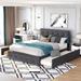 Queen Size Linen Upholstered Platform Bed w/ Trundle Wooden Bed Frame