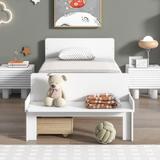 White Modern Simple Twin Size Platform Bed with Storage Footboard Bench, 2 Drawers Storage Bed Frame for Kids Teens Adults