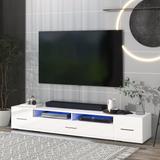 TV Cabinet Set Extended TV Stand with LED Lights & 2 Side Cabinet, Modern High Gloss Television Cabinet for 90+ inch TV