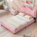 Pink Cute Pine Wood Upholstered Platform Bed - Cartoon Ears Headboard, Sturdy Construction, No Box Spring Needed, Easy Assembly