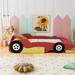 Red Full Size Car-Shaped Platform Bed with Hidden Storage Shelf and wheel, Full Storage Car Bed Frame for Kids Boys Girls Teens