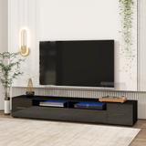 TV Cabinet Set Extended TV Stand with LED Lights & 2 Side Cabinet, Modern High Gloss Television Cabinet for 90+ inch TV