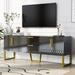 Contemporary TV Stand for 75-Inch TVs, Storage Cabinet with Drawers and Cabinets - Wood Console Table with Metal Legs