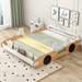 Full Size Racing Car Platform Bed with Adjustable Gear Positions and Storage Holder, Playful Car Door Guardrail Design