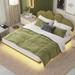 Queen Size Platform Bed w/ PU Leather Headboard & Underbed LED Light