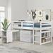 Study Twin Size Low Loft Bed with Cabinet and Rolling Portable Desk