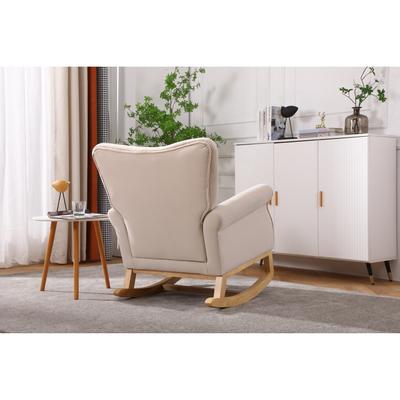 Baby Room High Back Rocking Chair Nursery Chair , Comfortable Rocker Fabric Padded Seat ,Modern High Back Armchair