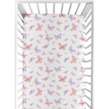 Sweet Jojo Designs Pink and Purple Shabby Chic Butterfly Girl Fitted Crib Sheet Yellow Colorful Pastel Lilac Watercolor Pattern