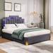 Gray Queen Size Velvet Upholstered Platform Bed with 4 Drawers and 16 Colors and 4 Patterns RGB Lights