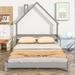 Grey Full Size House-Shaped Headboard Floor Bed with Handrails for Kids, Teens, Girls, Boys Space-Saving, Easy Assembly