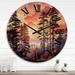 Designart "Redwood Tree Sunset Silhouettes III" Landscapes Oversized Wood Wall Clock