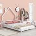 Full Size House-Shaped Headboard Floor Bed with Handrails , Slats