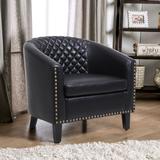 Deep Seat Barrel Chair Accent Arm Chairs Black PU Leather Club Chair