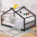 Full Size House Bed with Roof with Playhouse Design, Semi-Enclosed Sleeping Space, Sturdy Pinewood Frame