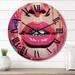 Designart "Popart Sensual Pink Lips I" Fashion Woman Oversized Wood Wall Clock