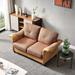 Imitation Leather Fabric Loveseat Sofa with Storage, Leisure 2-Seater Sofa Couch with Saddle Shape Armrest & Large Side Pockets