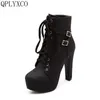 QPLYXCO 2017 Neue Super Große & kleine Größe 30-50 Herbst Winter Stiefeletten schuhe frauen kurze Stiefel lace up High Heel(12CM) c-3