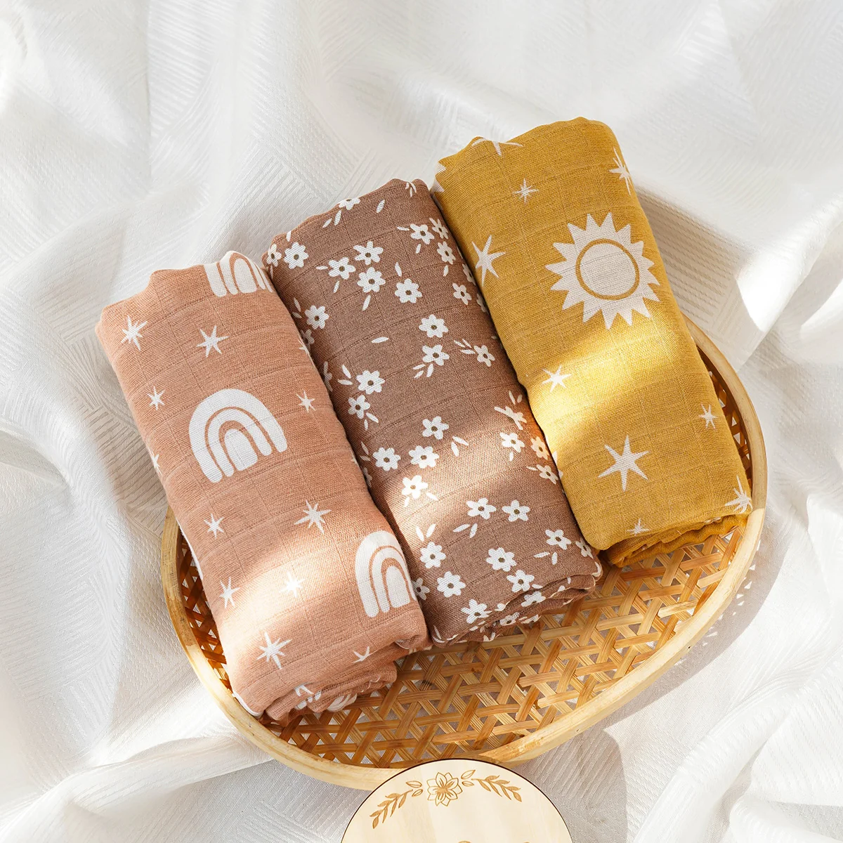 3 Teile/satz Bambus Musselin Swaddle Decke Baby Decken Neugeborenen Gedruckt Weiche Baumwolle Neue Geboren Infant Empfang Wrap Image