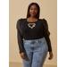 Plus Size Embellished Heart Cutout Sweater