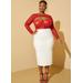 Plus Size Faux Leather High Waist Midi Skirt