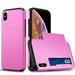 for iPhone X / XS Wallet Case with Sliding Door Hidden Pocket Credit Card Holder Dual Layer Heavy Duty Shockproof Hard PC Hybrid TPU Phone Flip Protective Cover for iPhone X / XS Pink