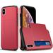 for iPhone X / XS Wallet Case with Sliding Door Hidden Pocket Credit Card Holder Dual Layer Heavy Duty Shockproof Hard PC Hybrid TPU Phone Flip Protective Cover for iPhone X / XS Red