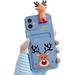 Christmas Case for iPhone 15 Cute Funny 3D Cartoon Santa Claus Design with Card Slot Soft TPU Ultra-Thin Anti-Fall Protective Case for Xmas (Elk Blue iPhone 15)