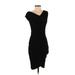 Jessica Simpson Casual Dress - Midi V Neck Short sleeves: Black Solid Dresses - Women's Size 4