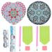 2 Sets Makeup Mirror Compact Folding Small Manda Flower DIY Double-sided Cosmetic 2pcs Leather Glass Child