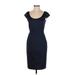 Max Mara Casual Dress - Sheath Scoop Neck Short sleeves: Blue Print Dresses - Women's Size 2