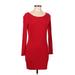 Vestique Casual Dress - Bodycon Scoop Neck Long sleeves: Red Color Block Dresses - Women's Size Medium
