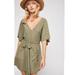 Free People Dresses | Free People Beach Paradise Stripes Open Back Mini Dress In Army Green Sz Medium | Color: Cream/Green | Size: M