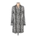 Nine West Casual Dress - Shirtdress Collared Long sleeves: Gray Dresses - Women's Size 4