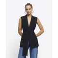 River Island Womens Black Belted Longline Waistcoat