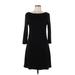Donna Ricco Casual Dress - A-Line Boatneck 3/4 sleeves: Black Solid Dresses - Women's Size Small