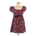 Forever 21 Casual Dress - A-Line Scoop Neck Short sleeves: Red Floral Dresses - New - Women's Size Large