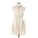 Zara Casual Dress - Shirtdress Collared Sleeveless: Ivory Print Dresses - Women's Size 13