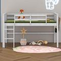 Redwood Rover Perine Wood Loft Bed w/ Hanging Clothes Racks Wood in White | Twin | Wayfair 4120001EA7224267BEF9A04D9898F818