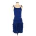 BCBGMAXAZRIA Casual Dress - DropWaist Scoop Neck Sleeveless: Blue Print Dresses - Women's Size Small
