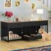 Dextrus Indoor Dog Crate Furniture Large Breed with Storage&Dog Feeder Double Dog Kennel Furniture TV Stand 74.8 Inch Wooden Decorative Dog Kennel Furniture for 2 Dogs Black