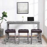 Modern 4-Piece Set of 3 Bar Table and Chairs with Square Table on Straight Legs, 3 Upholstered Chairs and Power Outlet