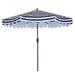 IVV Outdoor Patio 9FT Table Umbrella with 8 Sturdy Ribs Push Button Crank Blue & White with Flap[Umbrella Base is not Included]