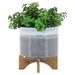 BULYAXIA Ceramic Plant Pot with Stand 8 Inch Planter with Wood Shelf Modern Flower Pots Indoor with Wood Planter Holder Blue