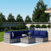 Olmia 7 Pieces Outdoor Patio Furniture Set Sectional Sofa PE Rattan Wicker Conversation Set with Cushion and Tempered Glass Table Gray+Navy Blue