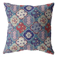 16" Turquoise Cream Trellis Suede Zippered Throw Pillow