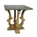 24" Natural Brown And Gray Metal And Solid Wood Square End Table