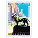 Chicago USA - Bronze Lion Statues - Art Institute of Chicago - United Air Lines - Vintage Airline Travel Poster by Joseph Binder c.1958 - Fine Art Rolled Canvas Print 27in x 40in