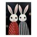 White Bunny Rabbits in Dresses Oil Painting Red Black Polka Dot Stripes Kids Bedroom Artwork Large Wall Art Poster Print Thick Paper 18X24 Inch