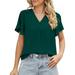 Rigardu plus size tops for women womens plus size tops Personality Design V Neck Chiffon Shirt Loose Short Sleeve Top For Women Green + XXL
